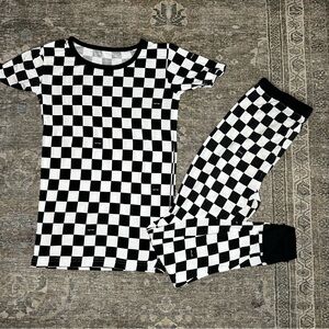 Little Sleepies Checkered Pajama Set Kids size 9/10 Fair Condition